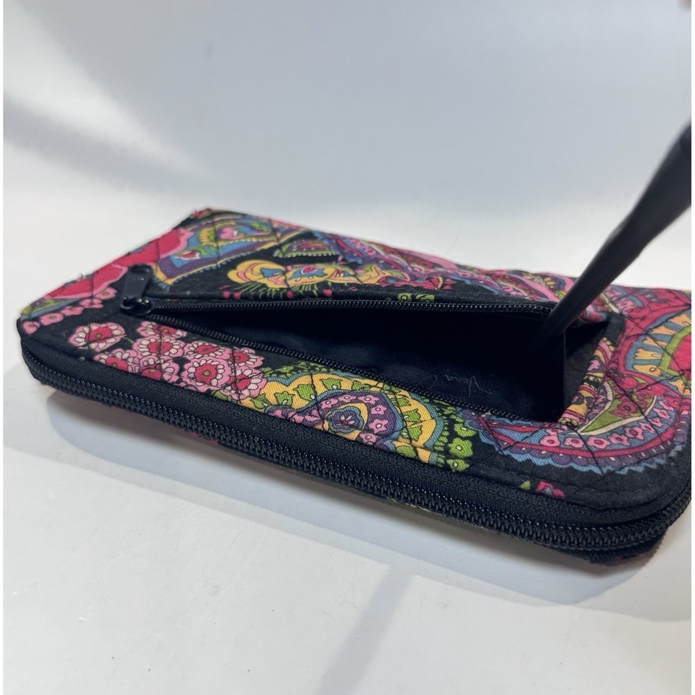 Vera Bradley Wristlet Wallet Quilted Black w Multi Color Paisley Symphony in Hue - Picture 3 of 10